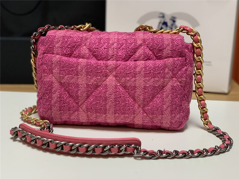 Chanel 19 Flap Bag Tweed Gold-Tone Houndstooth Fuchsia High