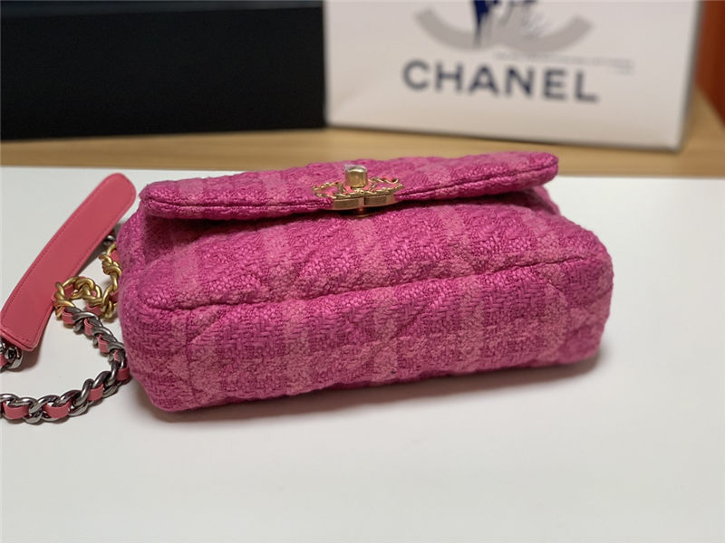 Chanel 19 Flap Bag Tweed Gold-Tone Houndstooth Fuchsia High