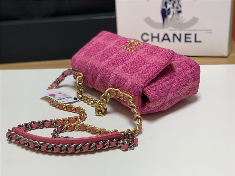 Chanel 19 Flap Bag Tweed Gold-Tone Houndstooth Fuchsia High