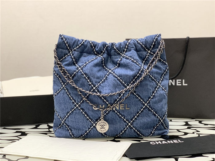 Chanel 22 MEDIUM HANDBAG Denim & Silver-Tone Metal AS3261 High