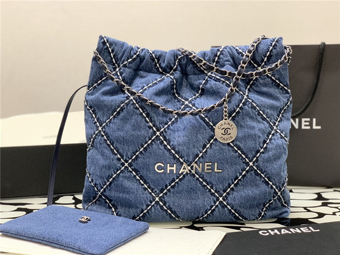 Chanel 22 MEDIUM HANDBAG Denim & Silver-Tone Metal AS3261 High