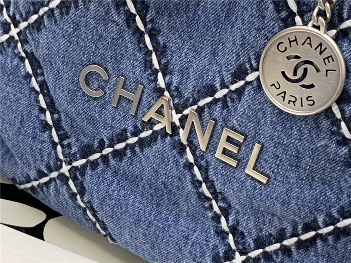 Chanel 22 MEDIUM HANDBAG Denim & Silver-Tone Metal AS3261 High