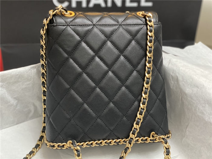 Chanel CHAIN BACKPACK Grained Calfskin & Gold-Tone Metal AS4490 Black A