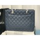 SHOPPING BAG 50995 Grained Calfskin Silver-Tone Metal Navy High