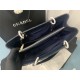 SHOPPING BAG 50995 Grained Calfskin Silver-Tone Metal Navy High