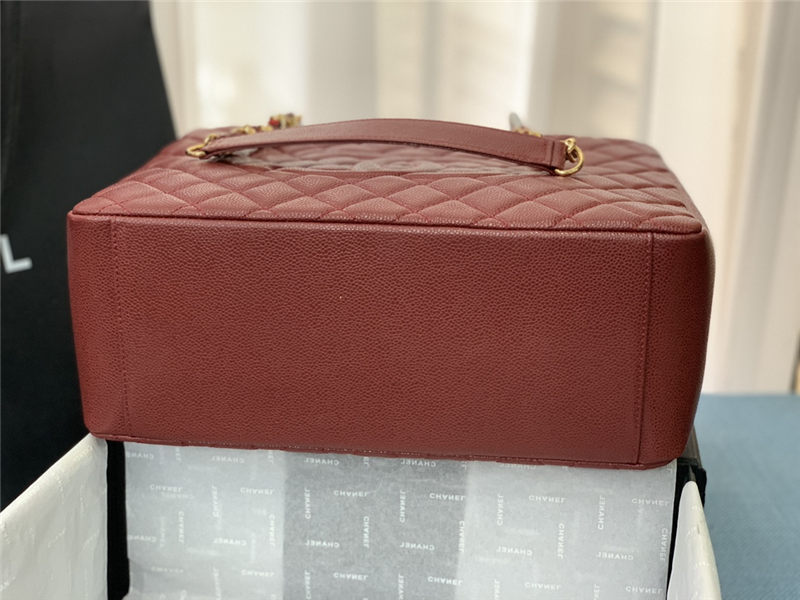 SHOPPING BAG 50995 Grained Calfskin Gold-Tone Metal Burgundy High