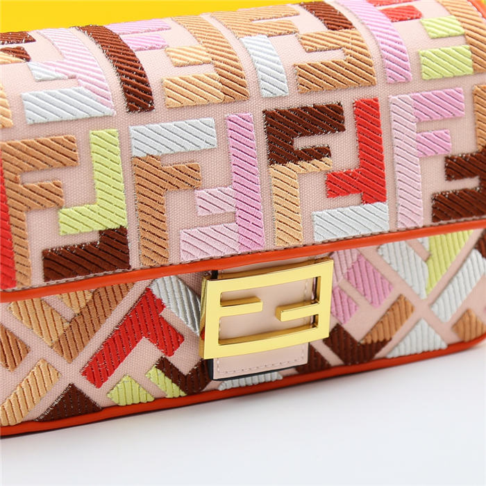 Fendi BAGUETTE Canvas Bag Embroidered FF Mid