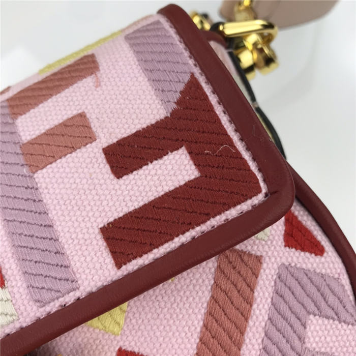 Fendi BAGUETTE Mini Canvas Bag Embroidered FF Mid