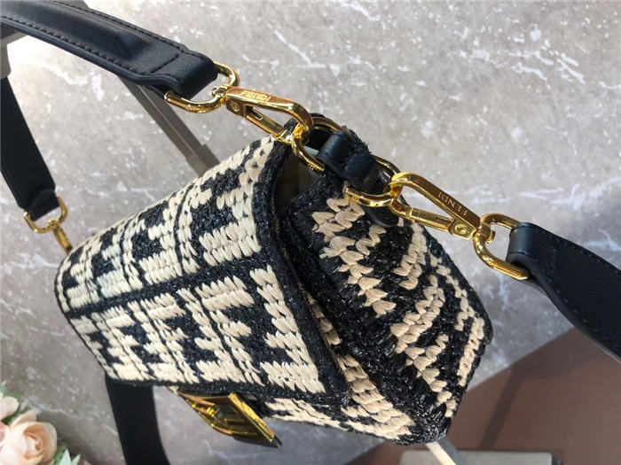 Fendi BAGUETTE raffia FF bag Black Mid