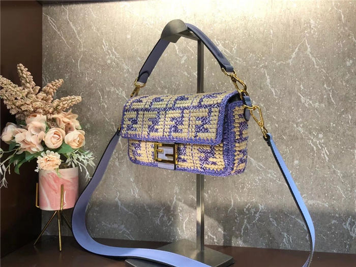 Fendi BAGUETTE raffia FF bag Blue Mid