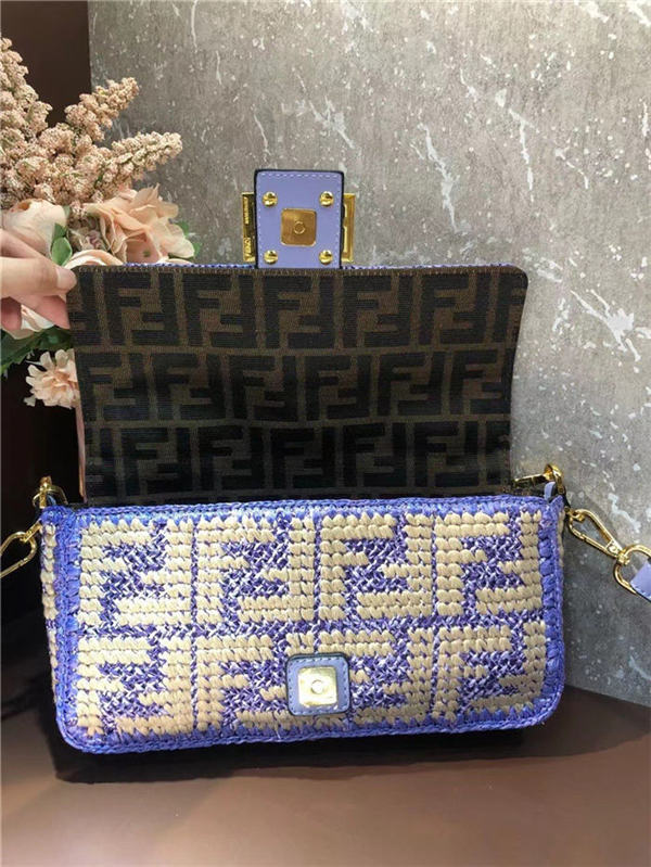 Fendi BAGUETTE raffia FF bag Blue Mid