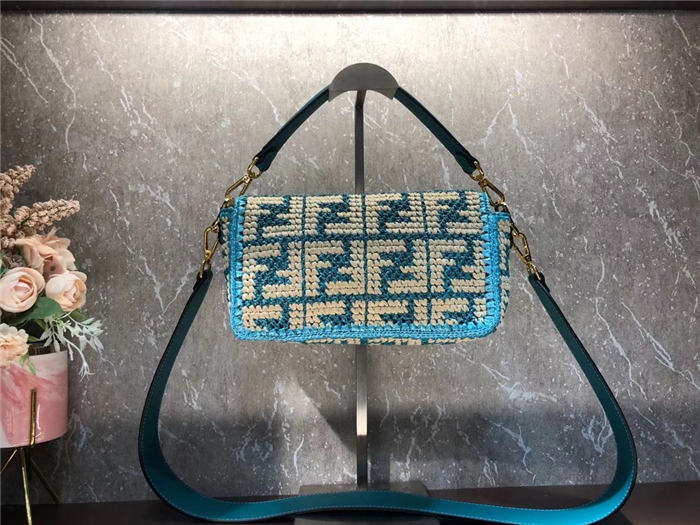 Fendi BAGUETTE raffia FF bag Green Mid