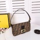 Fendi BAGUETTE Brown fabric bag Gold metal Mid