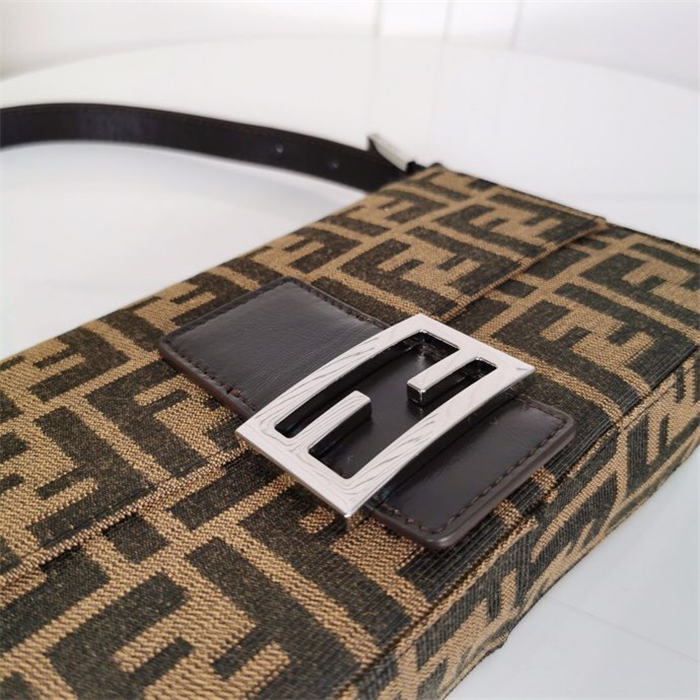 Fendi BAGUETTE Brown fabric bag Silver metal Mid