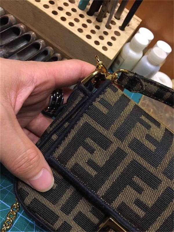 Fendi BAGUETTE Brown fabric bag MINI Mid