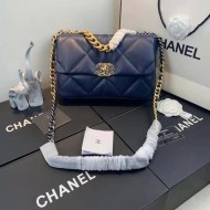 Large Chanel 19 Flap Bag Goatskin/Lambskin Navy High