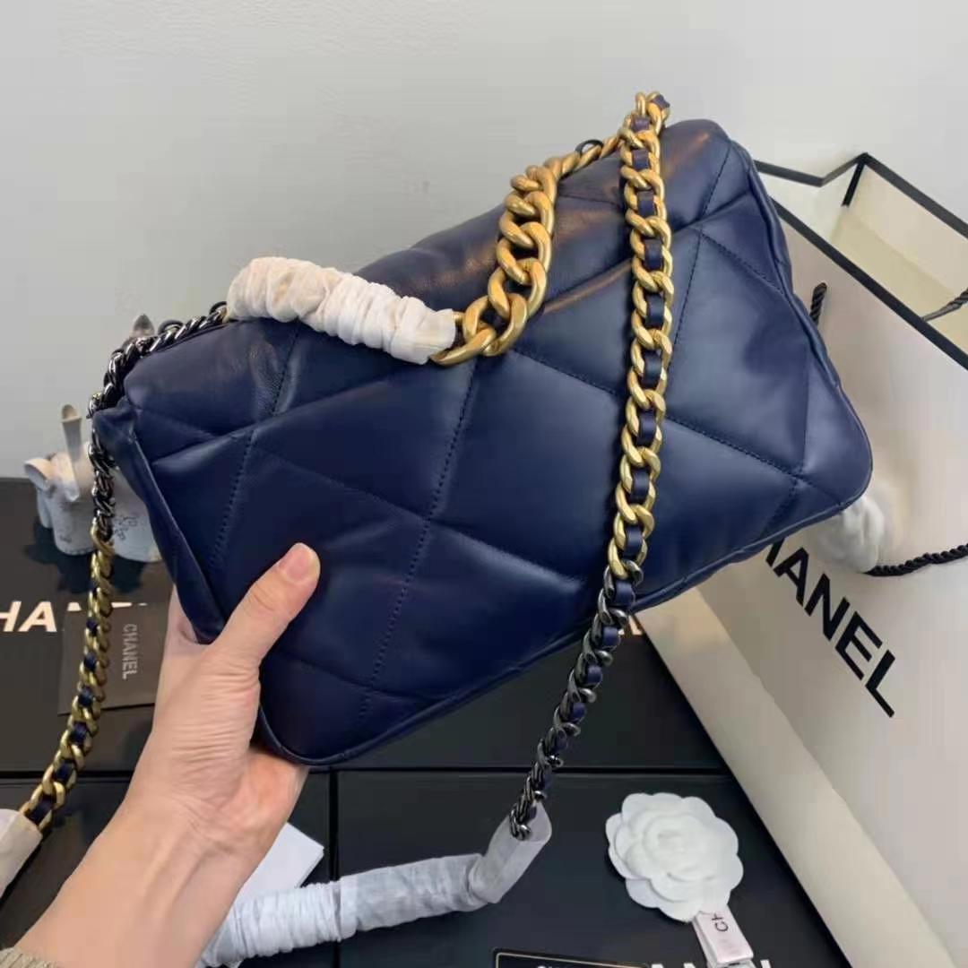 Large Chanel 19 Flap Bag Goatskin/Lambskin Navy High