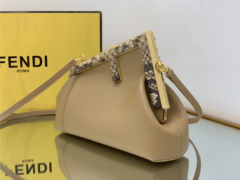 Fendi First Small Leather Bag with exotic details Beige High