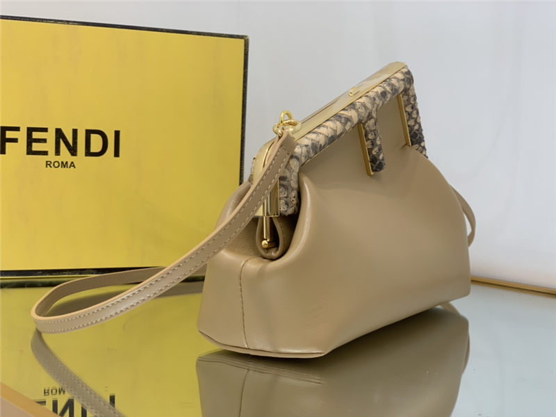 Fendi First Small Leather Bag with exotic details Beige High