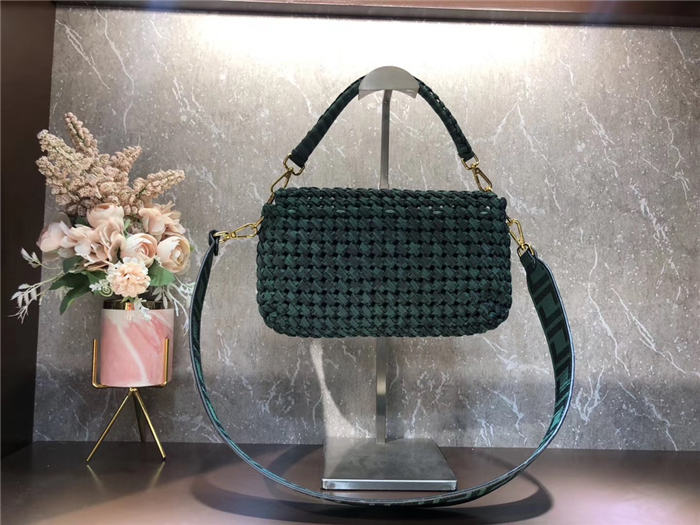 Fendi BAGUETTE Bag Interlace Dk Green Mid