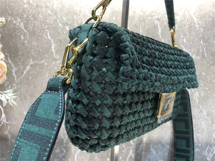 Fendi BAGUETTE Bag Interlace Dk Green Mid