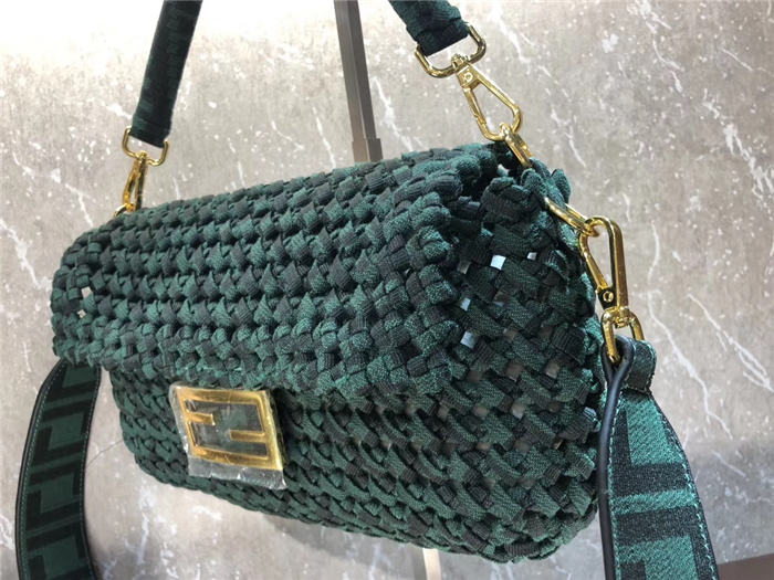 Fendi BAGUETTE Bag Interlace Dk Green Mid