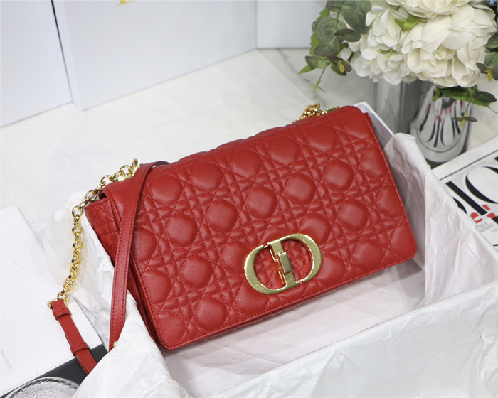 Dior LARGE CARO BAG Calfskin Red mid