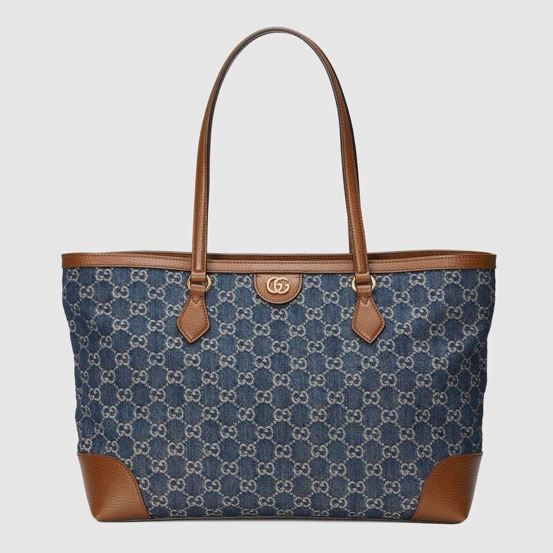 Ophidia GG medium tote jacquard denim mid