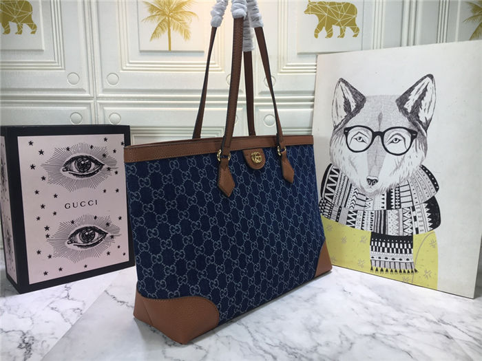 Ophidia GG medium tote jacquard denim mid