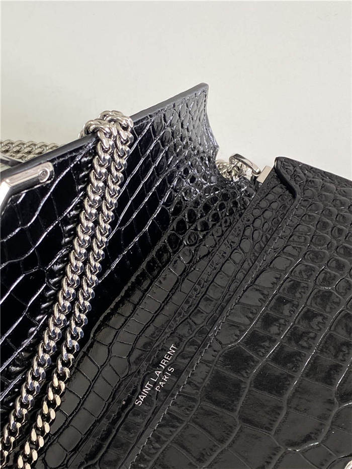 CASSANDRA MEDIUM CHAIN BAG IN CROCODILE-EMBOSSED SHINY LEATHER Black High