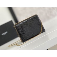 CASSANDRA MEDIUM CHAIN BAG IN CROCODILE-EMBOSSED SHINY LEATHER Black High