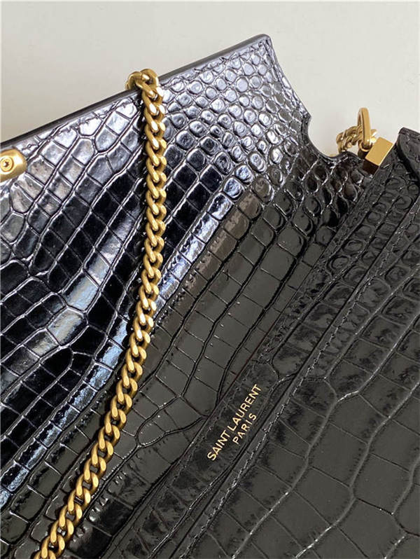 CASSANDRA MEDIUM CHAIN BAG IN CROCODILE-EMBOSSED SHINY LEATHER Black High