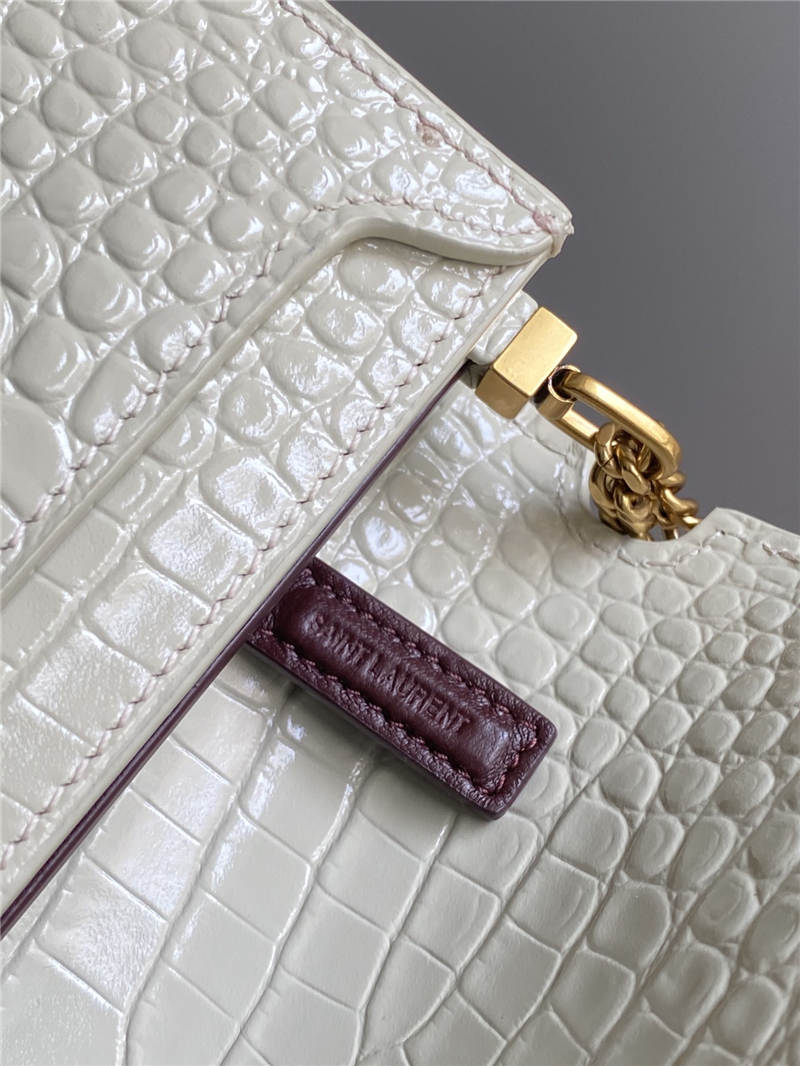 CASSANDRA MEDIUM CHAIN BAG IN CROCODILE-EMBOSSED SHINY LEATHER White High