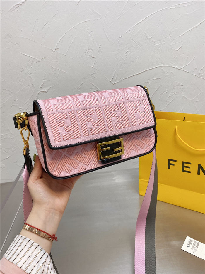 Fendi BAGUETTE Embroidered canvas bag Pink Mid