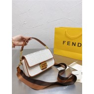 Fendi BAGUETTE Embroidered canvas bag Off-white Mid