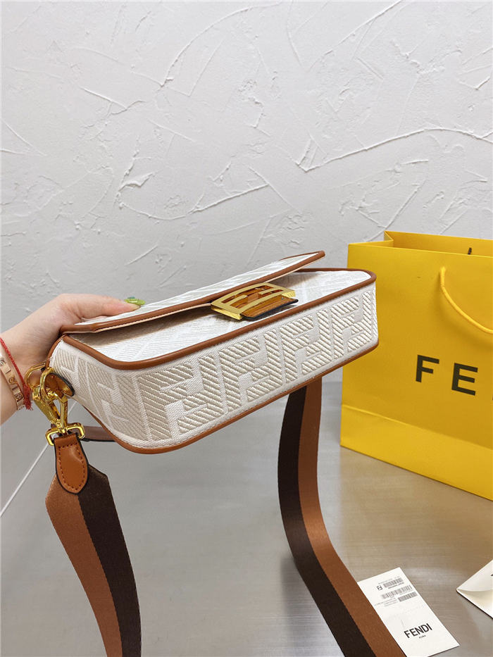 Fendi BAGUETTE Embroidered canvas bag Off-white Mid