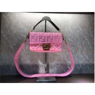 Fendi BAGUETTE Canvas Bag Embroidered Pink Mid