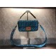 Fendi BAGUETTE Canvas Bag Embroidered Blue Mid