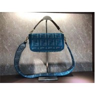 Fendi BAGUETTE Canvas Bag Embroidered Blue Mid