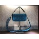 Fendi BAGUETTE Canvas Bag Embroidered Blue Mid