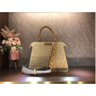 Fendi PEEKABOO ISEEU MEDIUM Woven straw bag Beige Mid