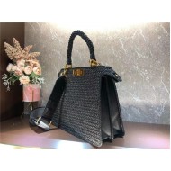 Fendi PEEKABOO ISEEU MEDIUM Woven straw bag Black Mid