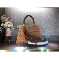 Fendi PEEKABOO ISEEU MEDIUM Woven straw bag Camel Mid