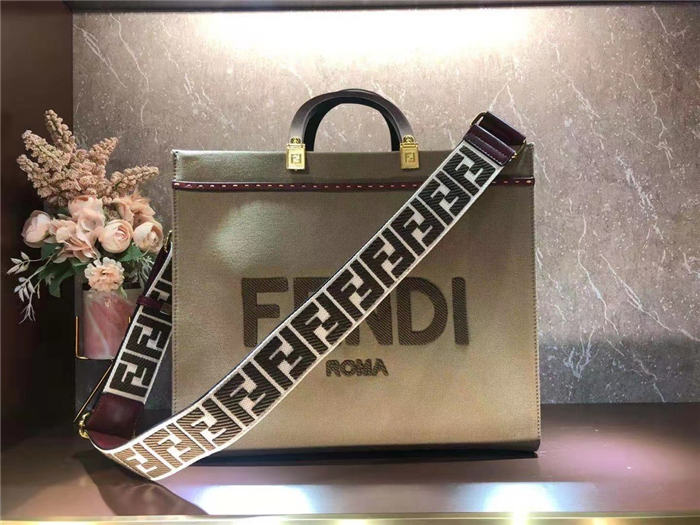 Fendi SUNSHINE MEDIUM Canvas Bag Khaki