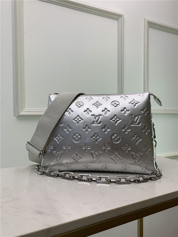 Louis Vuitton COUSSIN PM Monogram-embossed puffy lambskin Silver High