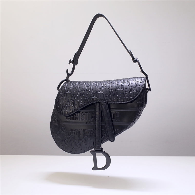 SADDLE BAG Calfskin Embossed Black High