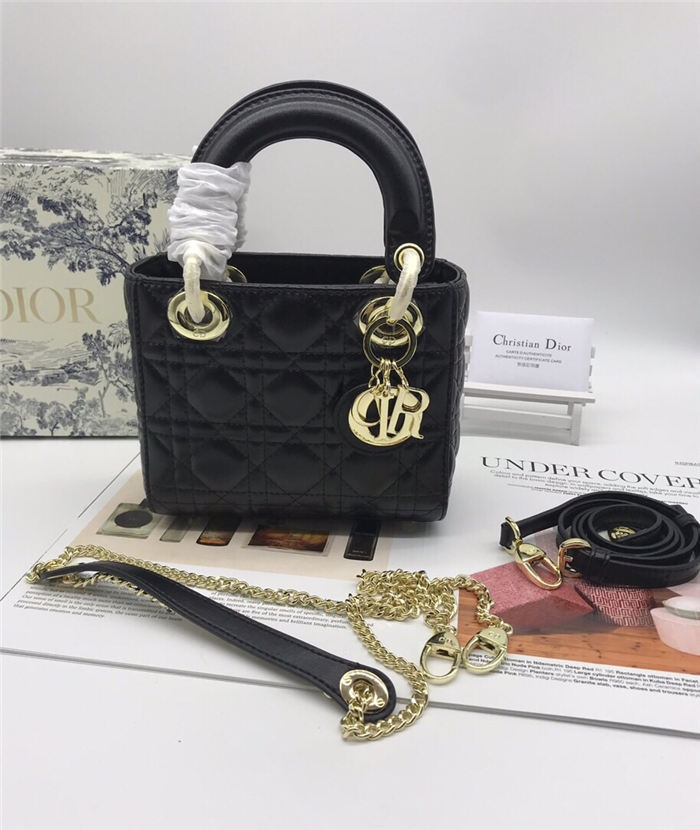 MINI LADY Dior BAG Black Cannage Lambskin Gold Hardware mid