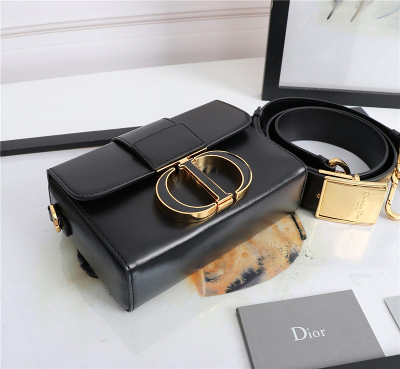 30 MONTAIGNE BOX BAG Enamel Buckle Calfskin Black High