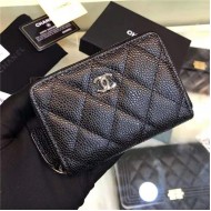 Chanel Zipped Wallet Silver-Tone Metal Black High