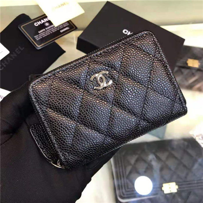 Chanel Zipped Wallet Silver-Tone Metal Black High